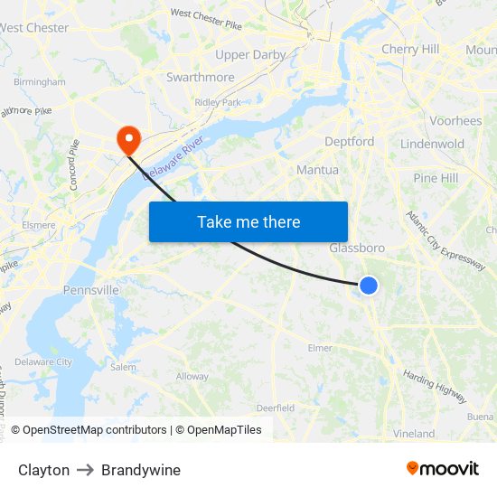 Clayton to Brandywine map