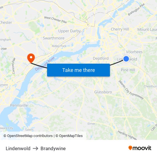 Lindenwold to Brandywine map