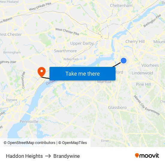 Haddon Heights to Brandywine map