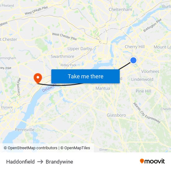 Haddonfield to Brandywine map