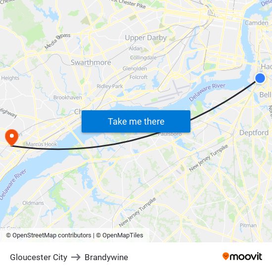 Gloucester City to Brandywine map