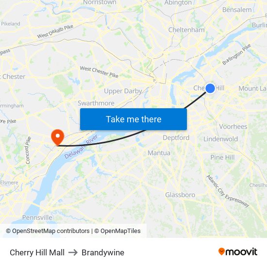 Cherry Hill Mall to Brandywine map