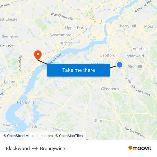 Blackwood to Brandywine map