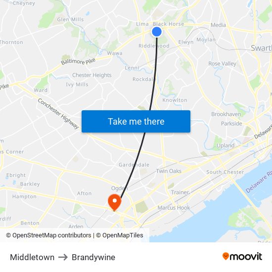 Middletown to Brandywine map