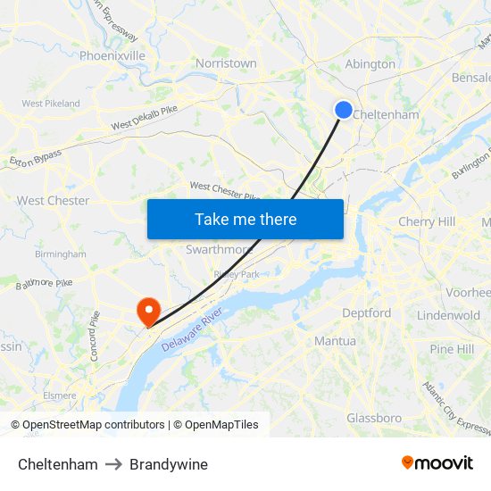 Cheltenham to Brandywine map