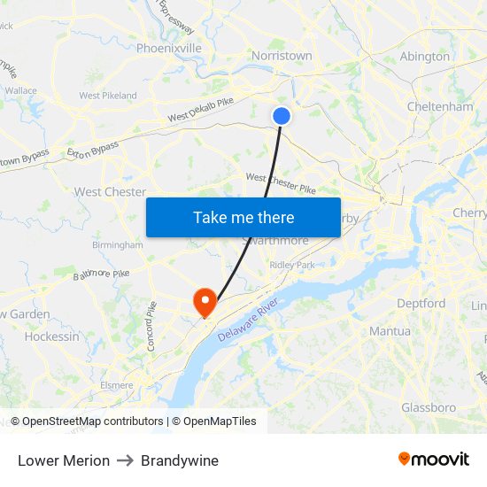 Lower Merion to Brandywine map