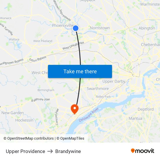 Upper Providence to Brandywine map