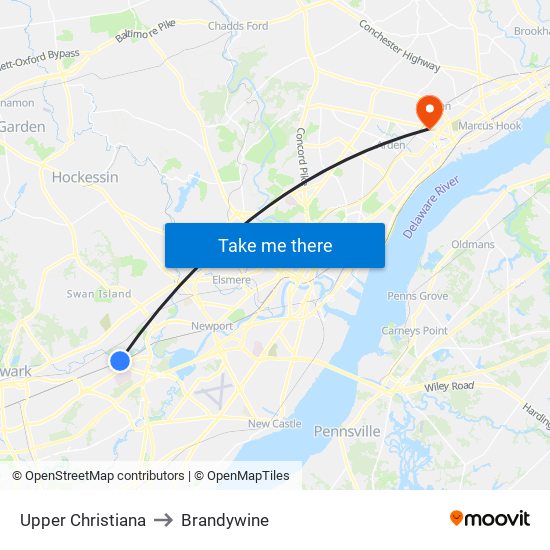 Upper Christiana to Brandywine map