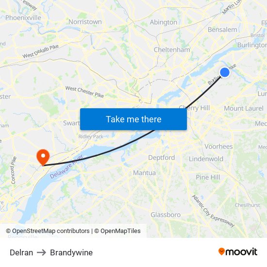 Delran to Brandywine map