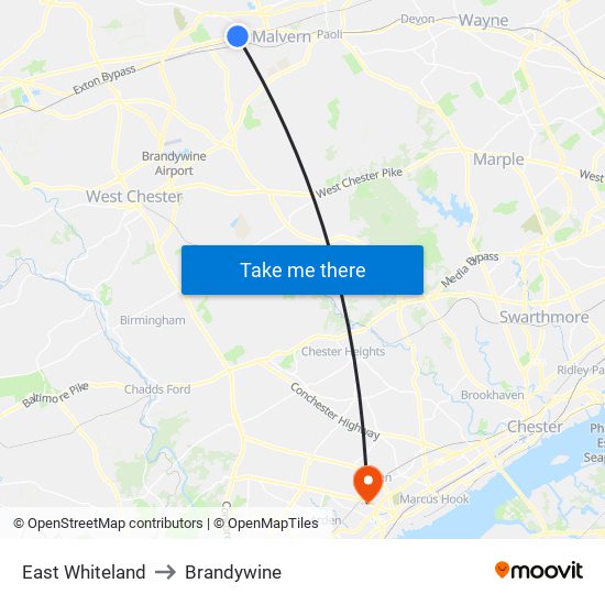 East Whiteland to Brandywine map