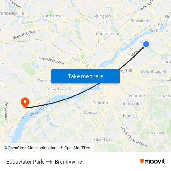 Edgewater Park to Brandywine map