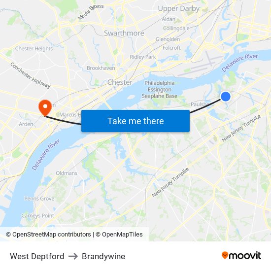 West Deptford to Brandywine map