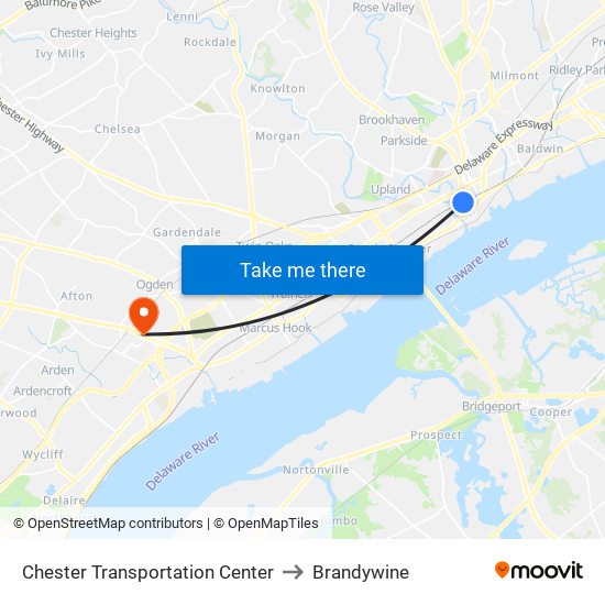 Chester Transportation Center to Brandywine map