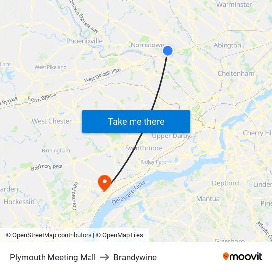 Plymouth Meeting Mall to Brandywine map