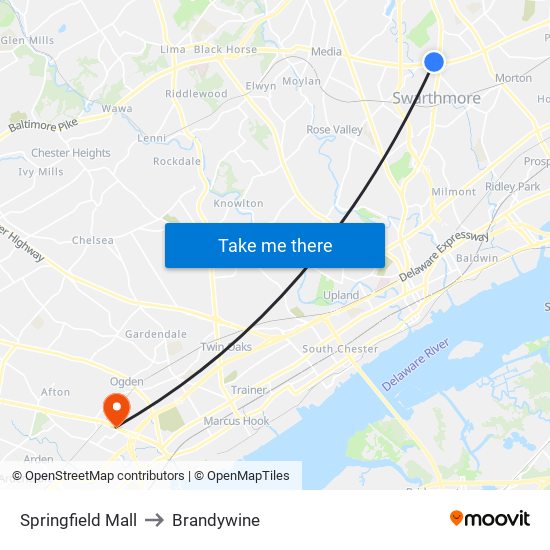 Springfield Mall to Brandywine map