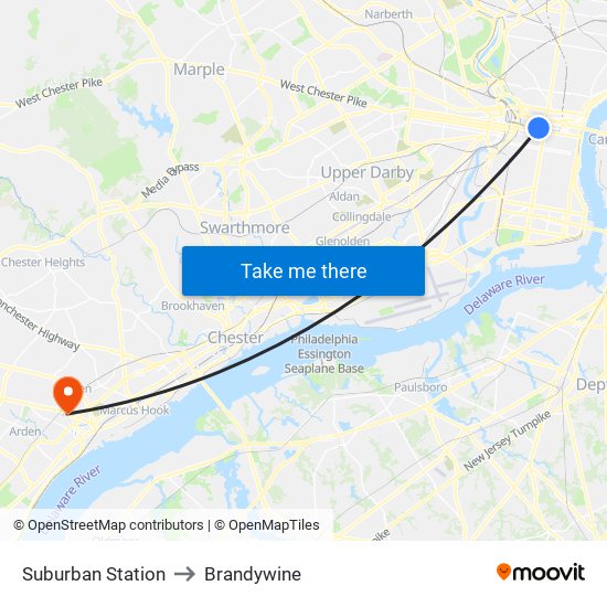 Suburban Station to Brandywine map