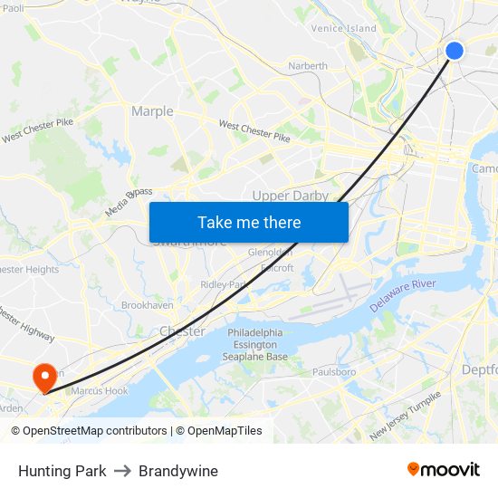 Hunting Park to Brandywine map