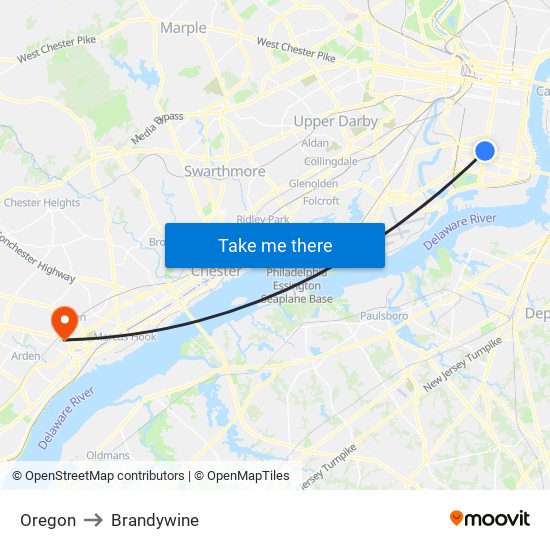 Oregon to Brandywine map