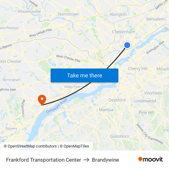 Frankford Transportation Center to Brandywine map