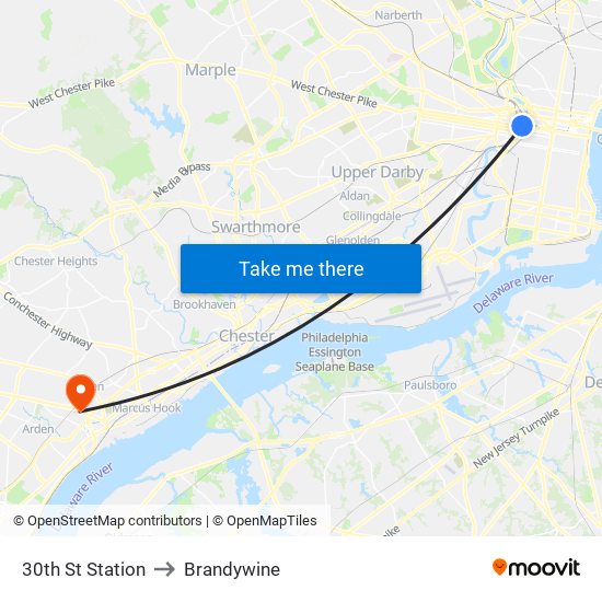 30th St Station to Brandywine map