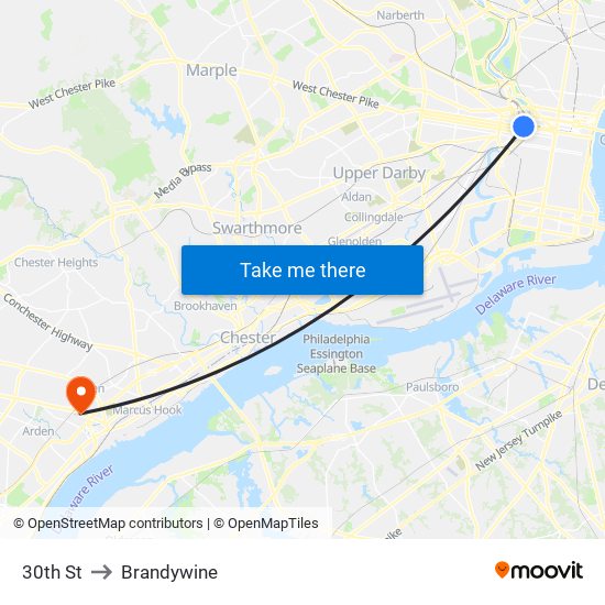 30th St to Brandywine map