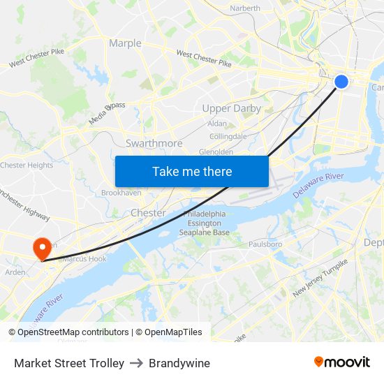 Market Street Trolley to Brandywine map