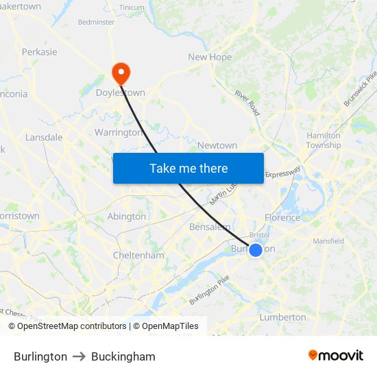 Burlington to Buckingham map