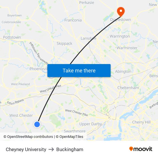 Cheyney University to Buckingham map