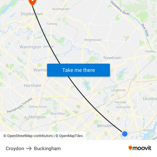Croydon to Buckingham map