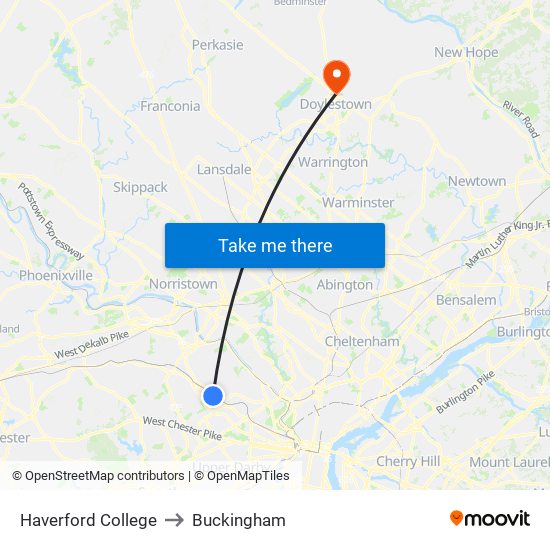 Haverford College to Buckingham map