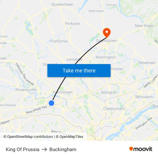 King Of Prussia to Buckingham map