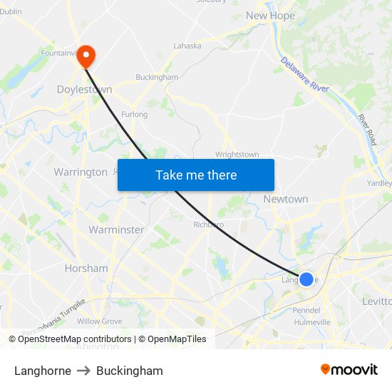 Langhorne to Buckingham map
