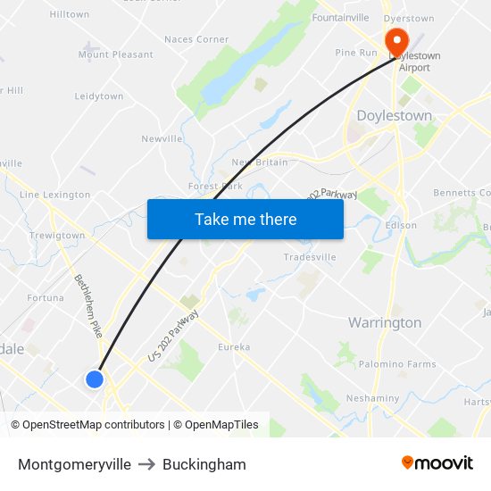 Montgomeryville to Buckingham map