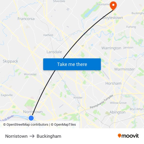 Norristown to Buckingham map