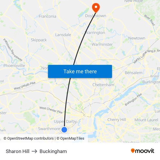 Sharon Hill to Buckingham map