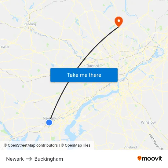 Newark to Buckingham map