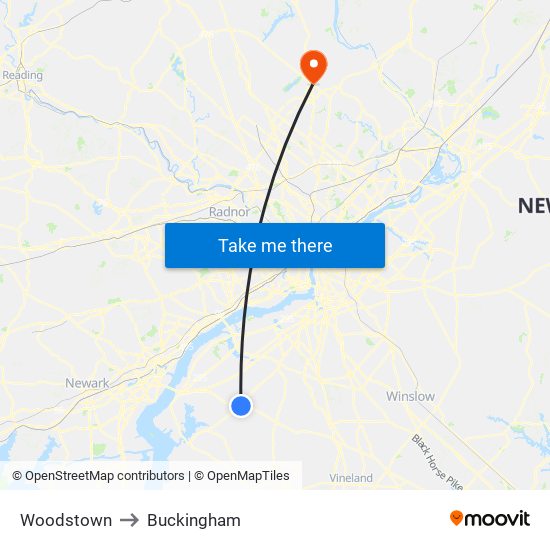 Woodstown to Buckingham map