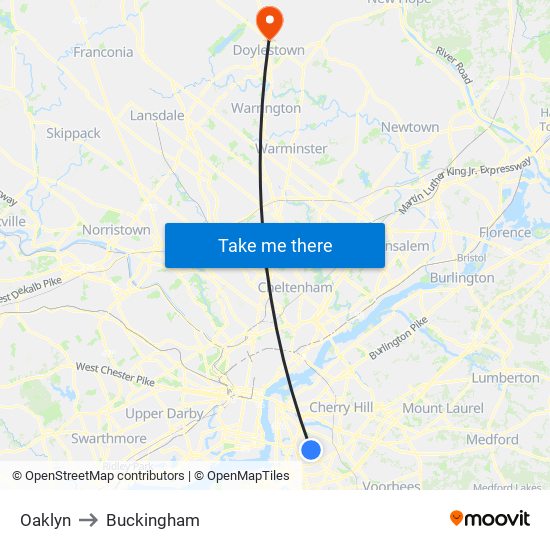 Oaklyn to Buckingham map
