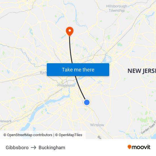 Gibbsboro to Buckingham map