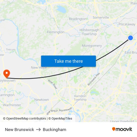 New Brunswick to Buckingham map