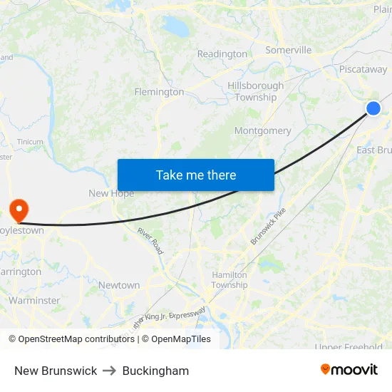 New Brunswick to Buckingham map