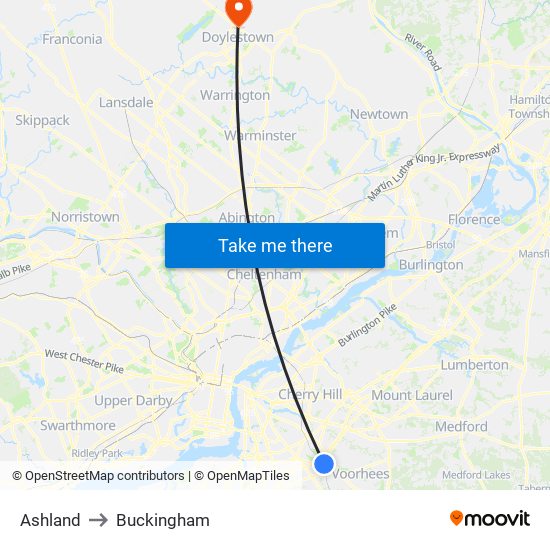 Ashland to Buckingham map