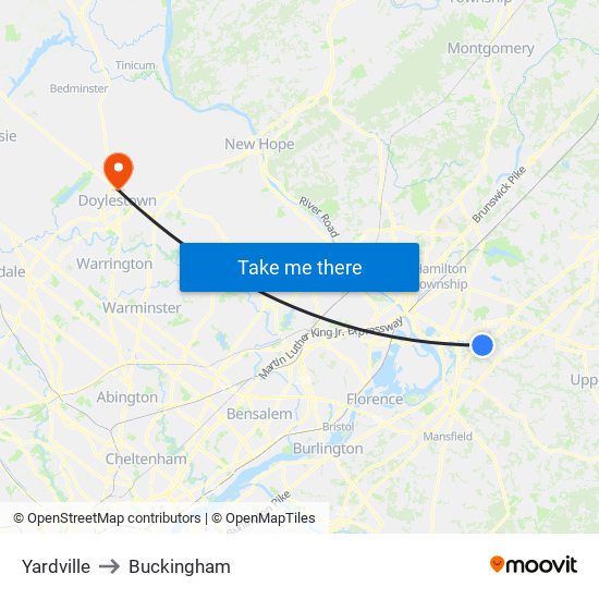 Yardville to Buckingham map