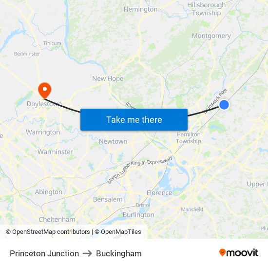 Princeton Junction to Buckingham map