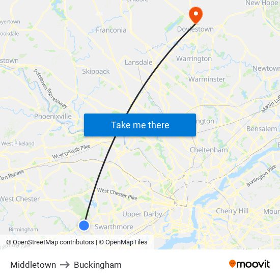 Middletown to Buckingham map