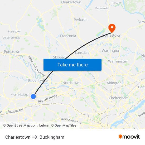 Charlestown to Buckingham map