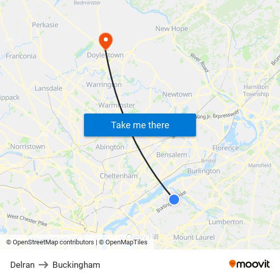 Delran to Buckingham map