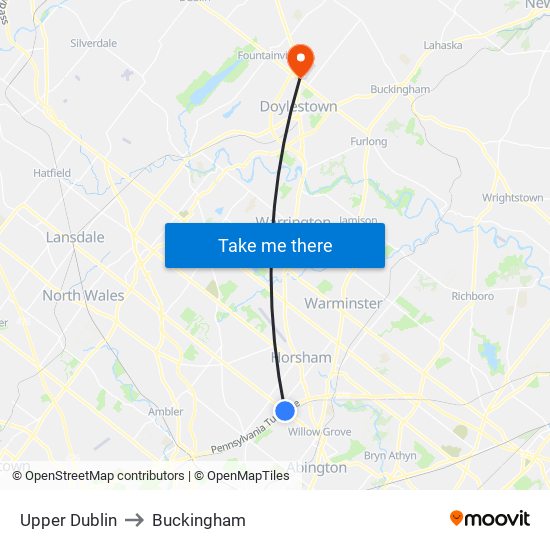 Upper Dublin to Buckingham map