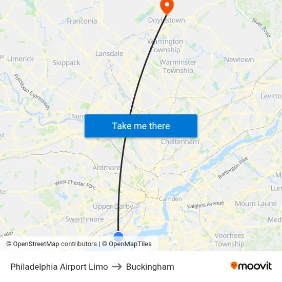 Philadelphia Airport Limo to Buckingham map