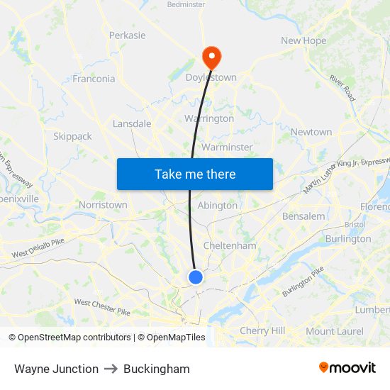 Wayne Junction to Buckingham map